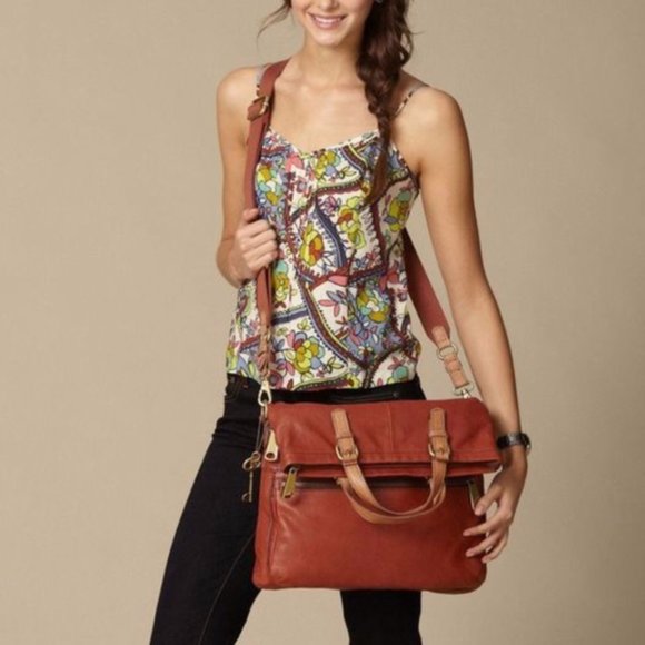Fossil Handbags - EUC Fossil | Explorer Cross Body Large Convertible Bag, Magenta Leather